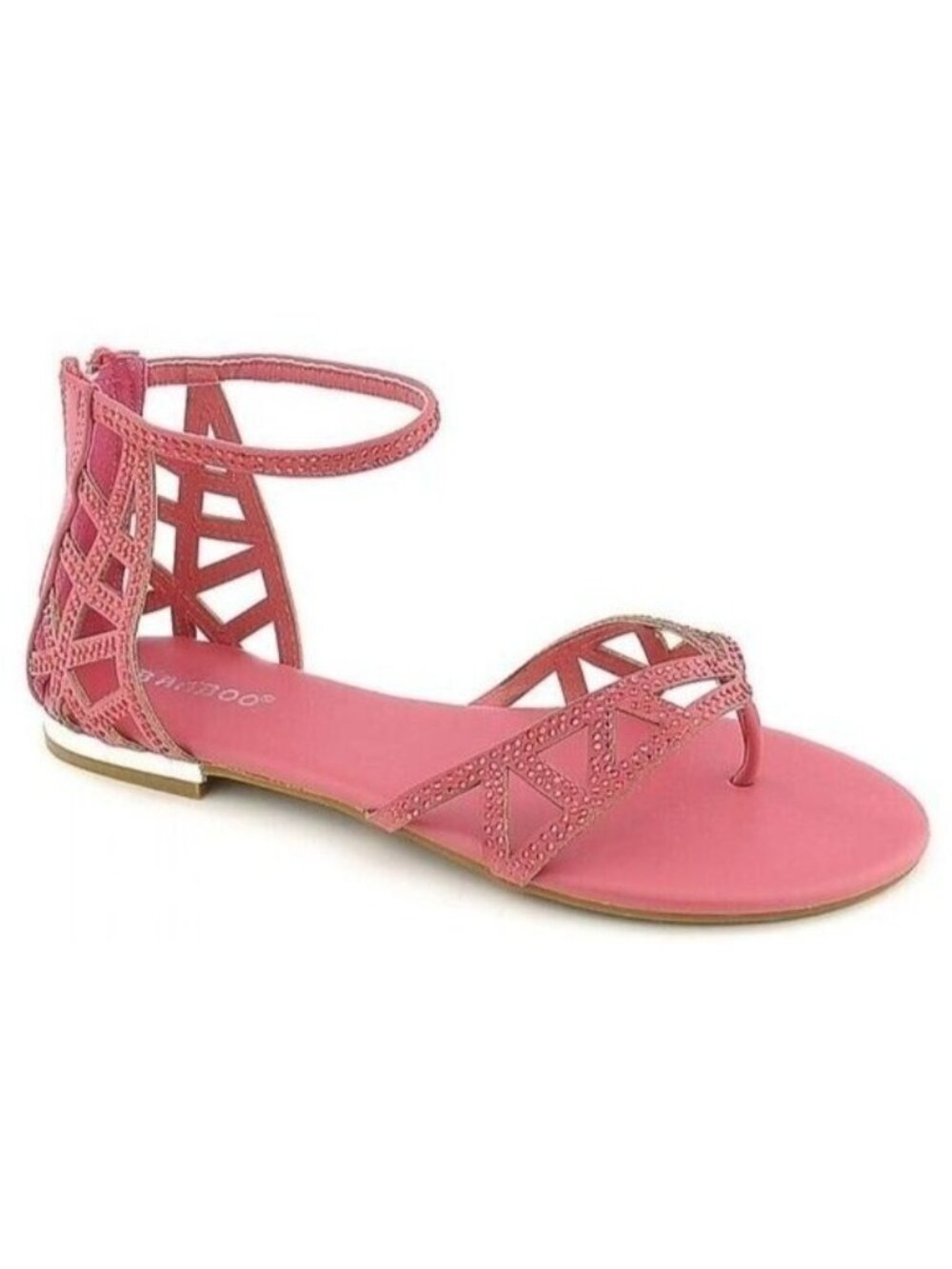NEW Bamboo Womens 8 Pink Jeweled‎ Cut-out Thong Flat Shoe Summer Slip-on Sandals